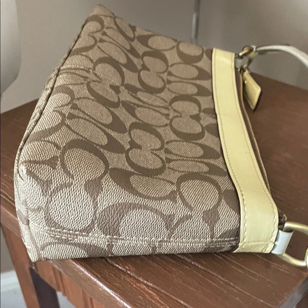 Coach Brown Signature Canvas Shoulder Bag with Cream Stripe